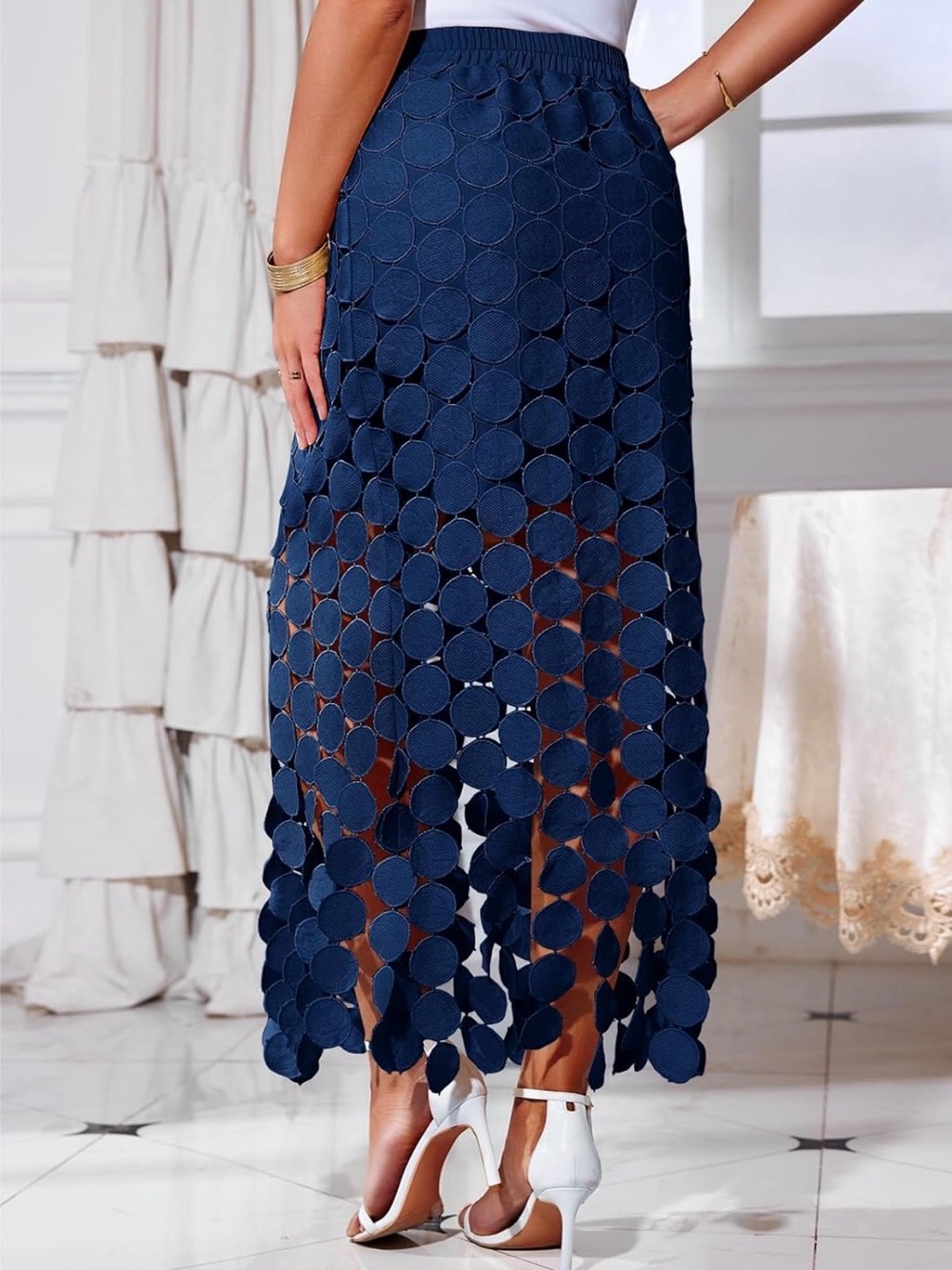 Hollow Out Maxi Skirts Summer High Waisted Boho Fringe Hem Long Skirt Midi Skirt
